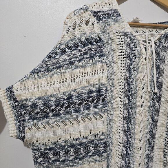LOFT Outlet Lounge - Sweater Knit Distressed  Pullover - Blue White - Size L - Picture 5 of 7